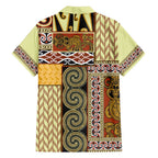Yellow Aotearoa Kowhaiwhai Pattern Family Matching Puletasi and Hawaiian Shirt NZ Maori Quilt Style