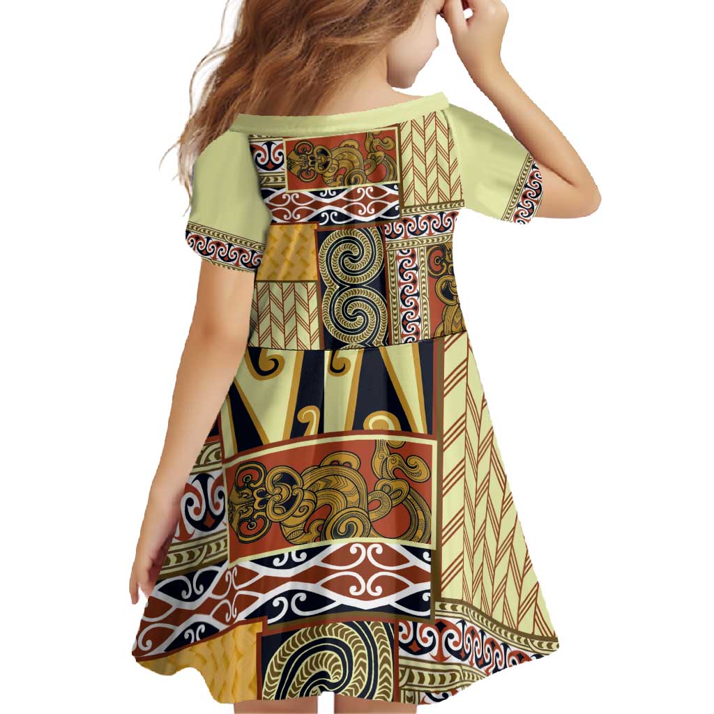 Yellow Aotearoa Kowhaiwhai Pattern Family Matching Tank Maxi Dress and Hawaiian Shirt NZ Maori Quilt Style