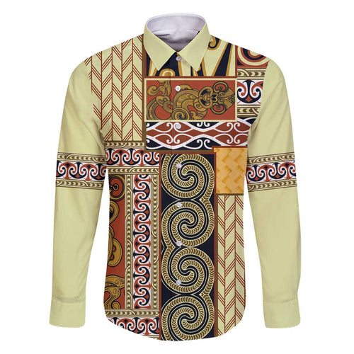 Yellow Aotearoa Kowhaiwhai Pattern Family Matching Tank Maxi Dress and Hawaiian Shirt NZ Maori Quilt Style