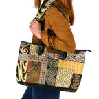 Yellow Aotearoa Kowhaiwhai Pattern Leather Tote Bag NZ Maori Quilt Style