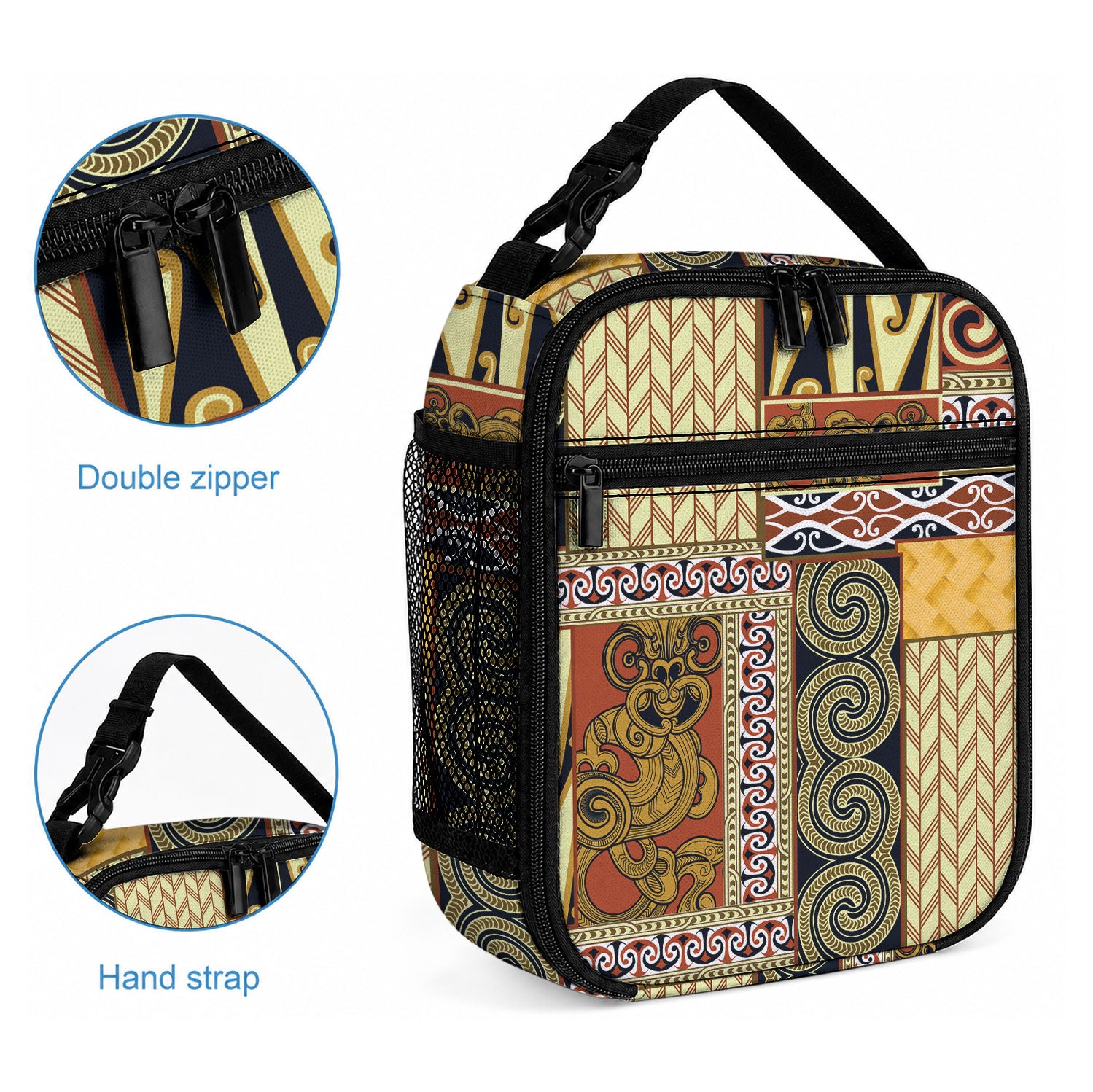 Yellow Aotearoa Kowhaiwhai Pattern Lunch Bag NZ Maori Quilt Style
