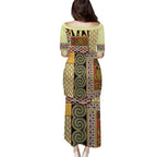 Yellow Aotearoa Kowhaiwhai Pattern Puletasi NZ Maori Quilt Style