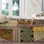 Yellow Aotearoa Kowhaiwhai Pattern Round Carpet NZ Maori Quilt Style