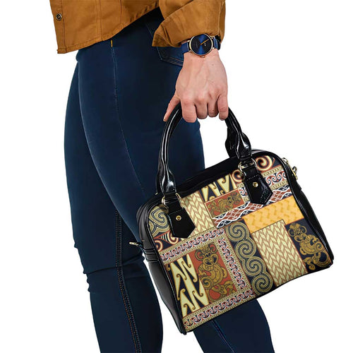 Yellow Aotearoa Kowhaiwhai Pattern Shoulder Handbag NZ Maori Quilt Style