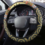 Yellow Aotearoa Kowhaiwhai Pattern Steering Wheel Cover NZ Maori Quilt Style
