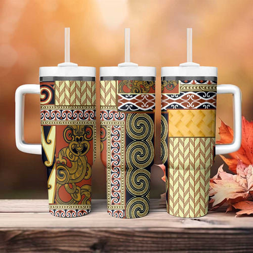 Yellow Aotearoa Kowhaiwhai Pattern Tumbler With Handle NZ Maori Quilt Style