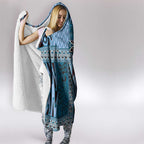 Blue Aotearoa Kowhaiwhai Pattern Hooded Blanket NZ Maori Quilt Style