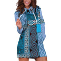 Blue Aotearoa Kowhaiwhai Pattern Hoodie Dress NZ Maori Quilt Style