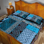 Blue Aotearoa Kowhaiwhai Pattern Quilt Bed Set NZ Maori Quilt Style