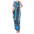 Blue Aotearoa Kowhaiwhai Pattern Tank Maxi Dress NZ Maori Quilt Style