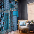 Blue Aotearoa Kowhaiwhai Pattern Window Curtain NZ Maori Quilt Style