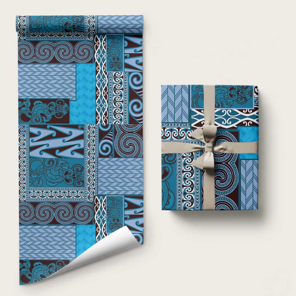Blue Aotearoa Kowhaiwhai Pattern Wrapping Paper NZ Maori Quilt Style - Aussie Hoodie