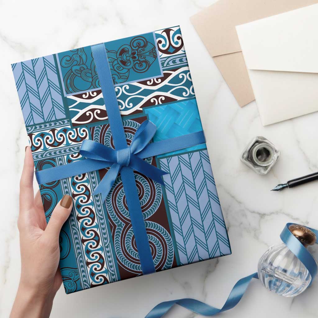 Blue Aotearoa Kowhaiwhai Pattern Wrapping Paper NZ Maori Quilt Style - Aussie Hoodie