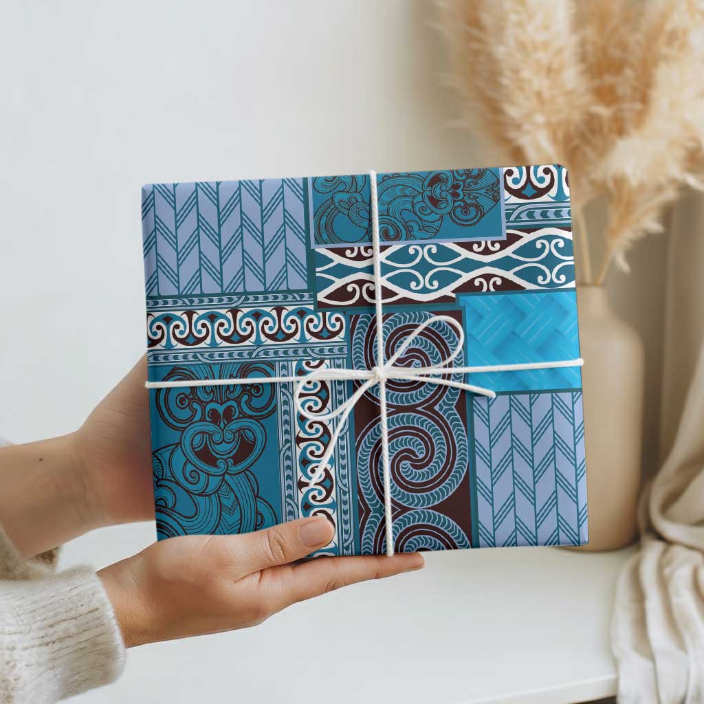 Blue Aotearoa Kowhaiwhai Pattern Wrapping Paper NZ Maori Quilt Style - Aussie Hoodie