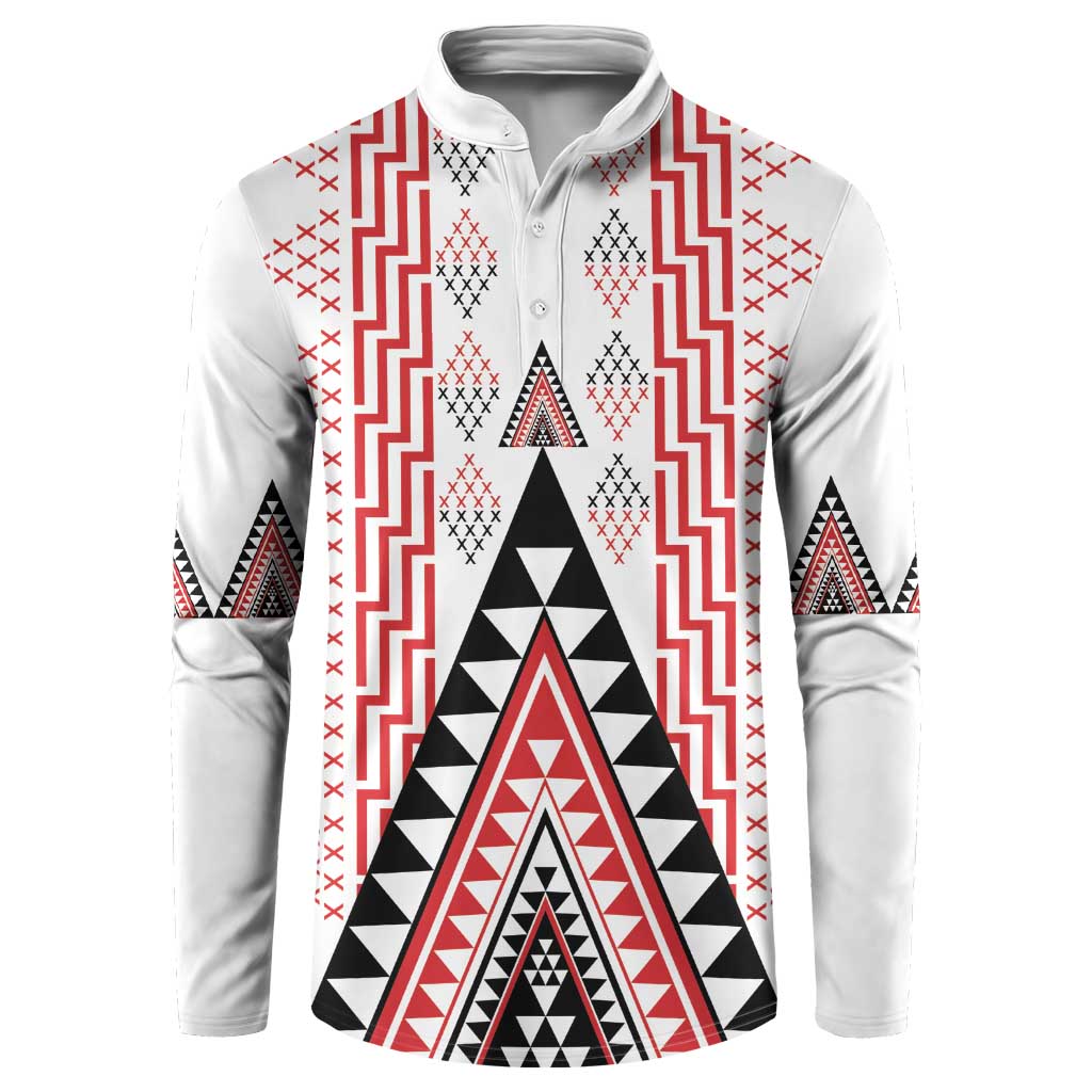 Aotearoa Taniko Button Sweatshirt Niho Taniwha Purapura Whetu Mix Poutama