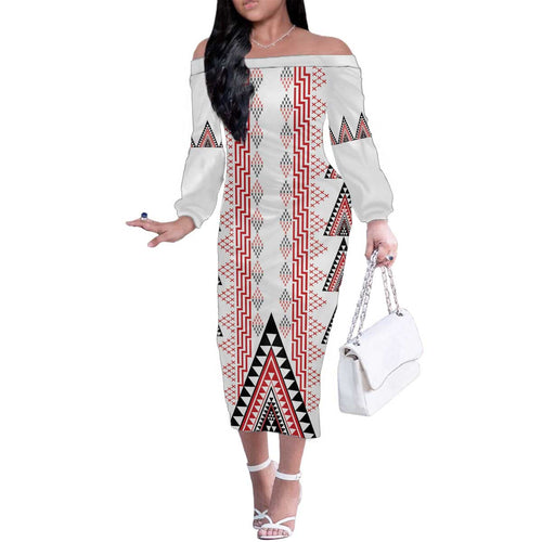 Aotearoa Taniko Family Matching Off The Shoulder Long Sleeve Dress and Hawaiian Shirt Niho Taniwha Purapura Whetu Mix Poutama