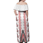 Aotearoa Taniko Family Matching Off Shoulder Maxi Dress and Hawaiian Shirt Niho Taniwha Purapura Whetu Mix Poutama