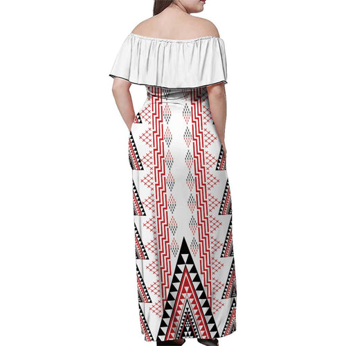 Aotearoa Taniko Family Matching Off Shoulder Maxi Dress and Hawaiian Shirt Niho Taniwha Purapura Whetu Mix Poutama