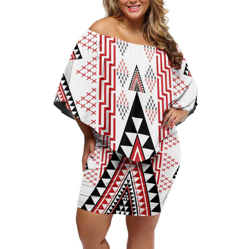 Aotearoa Taniko Family Matching Off Shoulder Short Dress and Hawaiian Shirt Niho Taniwha Purapura Whetu Mix Poutama