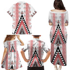 Aotearoa Taniko Family Matching Puletasi and Hawaiian Shirt Niho Taniwha Purapura Whetu Mix Poutama