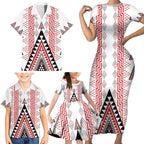 Aotearoa Taniko Family Matching Short Sleeve Bodycon Dress and Hawaiian Shirt Niho Taniwha Purapura Whetu Mix Poutama