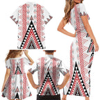 Aotearoa Taniko Family Matching Short Sleeve Bodycon Dress and Hawaiian Shirt Niho Taniwha Purapura Whetu Mix Poutama