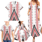 Aotearoa Taniko Family Matching Summer Maxi Dress and Hawaiian Shirt Niho Taniwha Purapura Whetu Mix Poutama