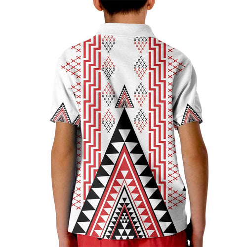 Aotearoa Taniko Kid Polo Shirt Niho Taniwha Purapura Whetu Mix Poutama