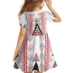 Aotearoa Taniko Kid Short Sleeve Dress Niho Taniwha Purapura Whetu Mix Poutama