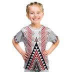 Aotearoa Taniko Kid T Shirt Niho Taniwha Purapura Whetu Mix Poutama