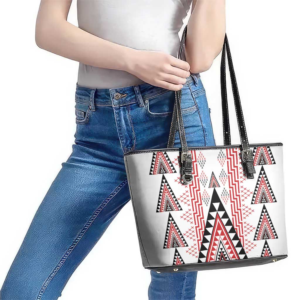 Aotearoa Taniko Leather Tote Bag Niho Taniwha Purapura Whetu Mix Poutama