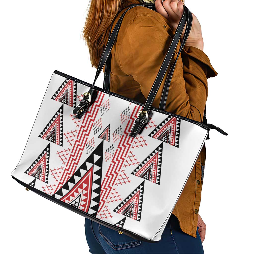 Aotearoa Taniko Leather Tote Bag Niho Taniwha Purapura Whetu Mix Poutama