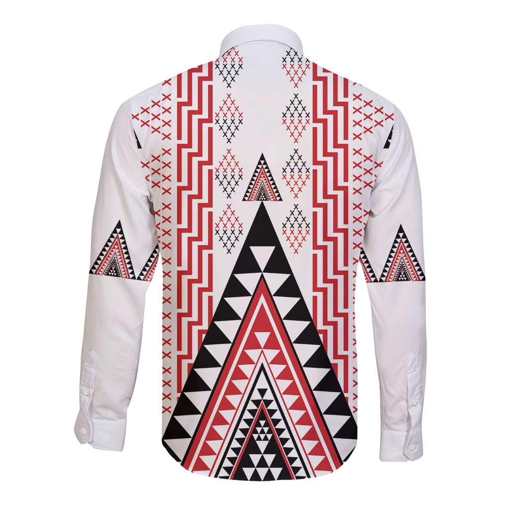 Aotearoa Taniko Long Sleeve Button Shirt Niho Taniwha Purapura Whetu Mix Poutama