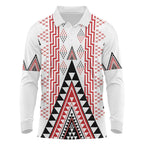 Aotearoa Taniko Long Sleeve Polo Shirt Niho Taniwha Purapura Whetu Mix Poutama