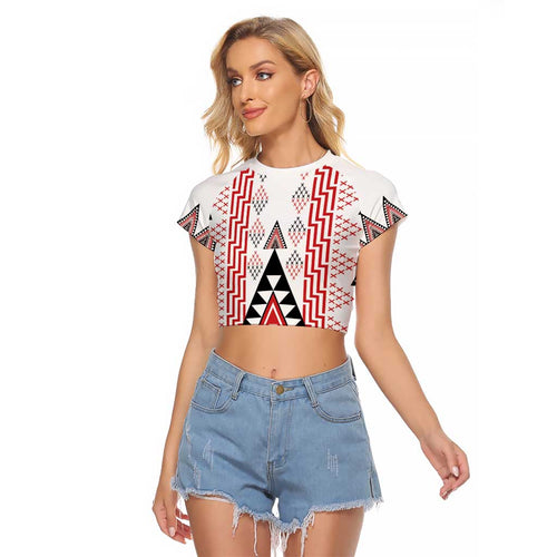 Aotearoa Taniko Raglan Cropped T Shirt Niho Taniwha Purapura Whetu Mix Poutama