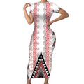 Aotearoa Taniko Short Sleeve Bodycon Dress Niho Taniwha Purapura Whetu Mix Poutama