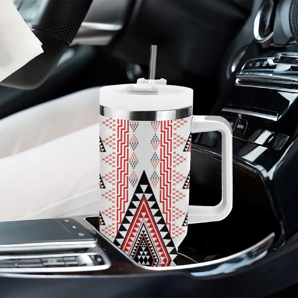 Aotearoa Taniko Tumbler With Handle Niho Taniwha Purapura Whetu Mix Poutama