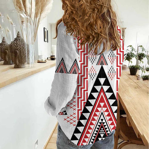 Aotearoa Taniko Women Casual Shirt Niho Taniwha Purapura Whetu Mix Poutama