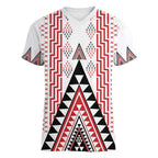 Aotearoa Taniko Women V-Neck T-Shirt Niho Taniwha Purapura Whetu Mix Poutama