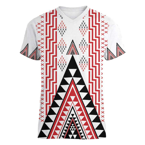 Aotearoa Taniko Women V-Neck T-Shirt Niho Taniwha Purapura Whetu Mix Poutama