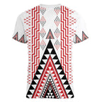 Aotearoa Taniko Women V-Neck T-Shirt Niho Taniwha Purapura Whetu Mix Poutama