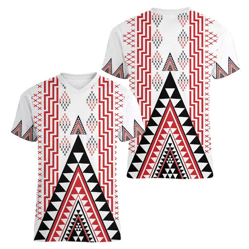Aotearoa Taniko Women V-Neck T-Shirt Niho Taniwha Purapura Whetu Mix Poutama
