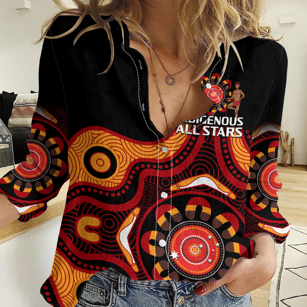 Australia Indigenous Rugby Women Casual Shirt All Stars Aborigine Dreamtime Black Version LT14