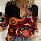 Australia Indigenous Rugby Women Casual Shirt All Stars Aborigine Dreamtime Black Version LT14
