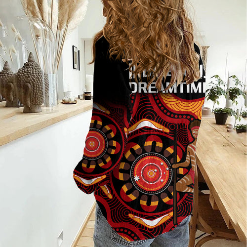 Australia Indigenous Rugby Women Casual Shirt All Stars Aborigine Dreamtime Black Version LT14