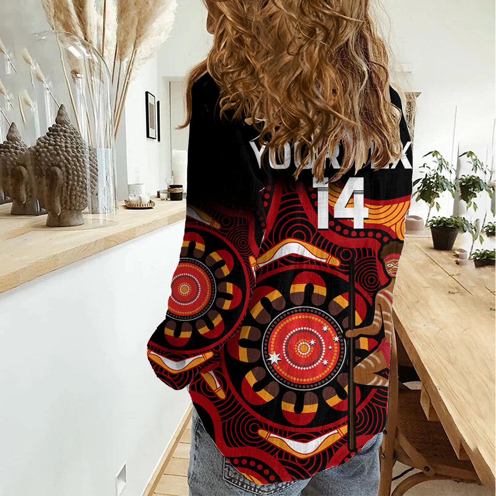 (Custom Text And Number) Australia Indigenous Rugby Women Casual Shirt All Stars Aborigine Dreamtime Black Version LT14