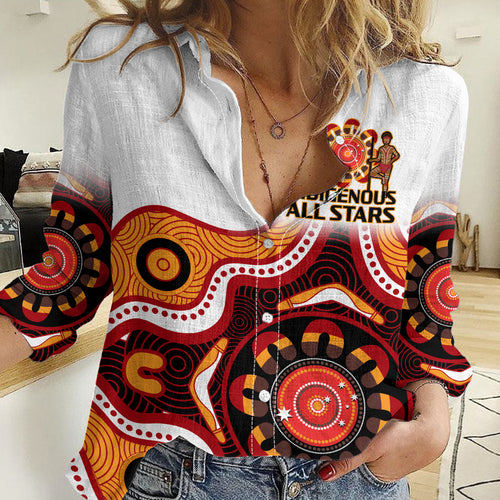 Australia Indigenous Rugby Women Casual Shirt All Stars Aborigine Dreamtime White Version LT14