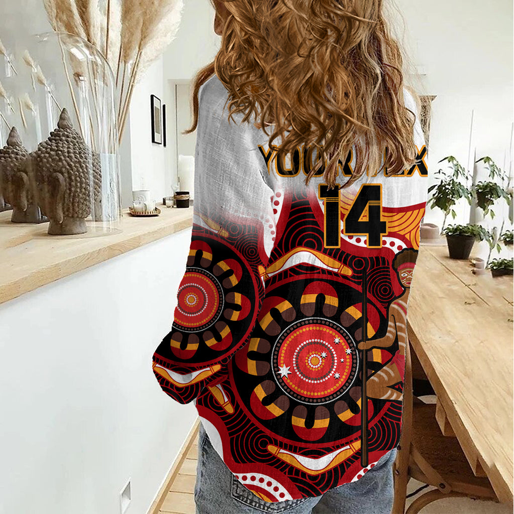 (Custom Text And Number) Australia Indigenous Rugby Women Casual Shirt All Stars Aborigine Dreamtime White Version LT14
