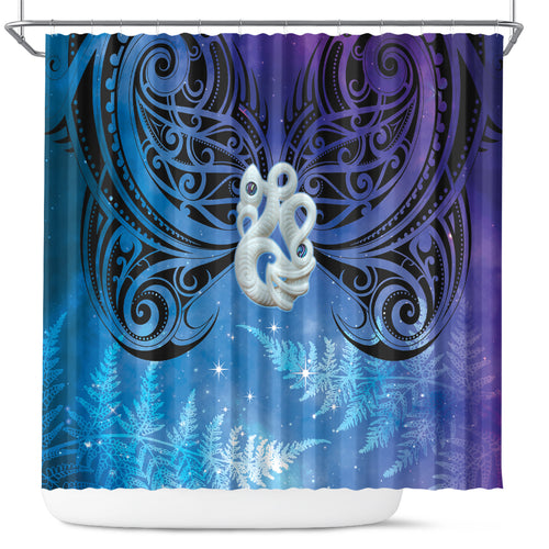 New Zealand Matariki Shower Curtain Aotearoa Maori New Year Manaia Galaxy Vibes
