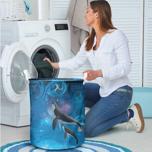 Paikea New Zealand Matariki Laundry Basket Humpback Whale Taniko Motifs Ocean Vibes
